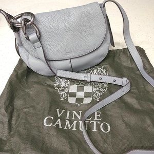 Vince Camuto Grey Zofi Silver Chain-link Crossbody Soft Leather Saddle Bag